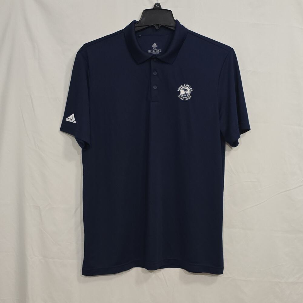 adidas Primegreen Mens XL Navy Golf Polo Shirt Short Sleeve Pebble Beach